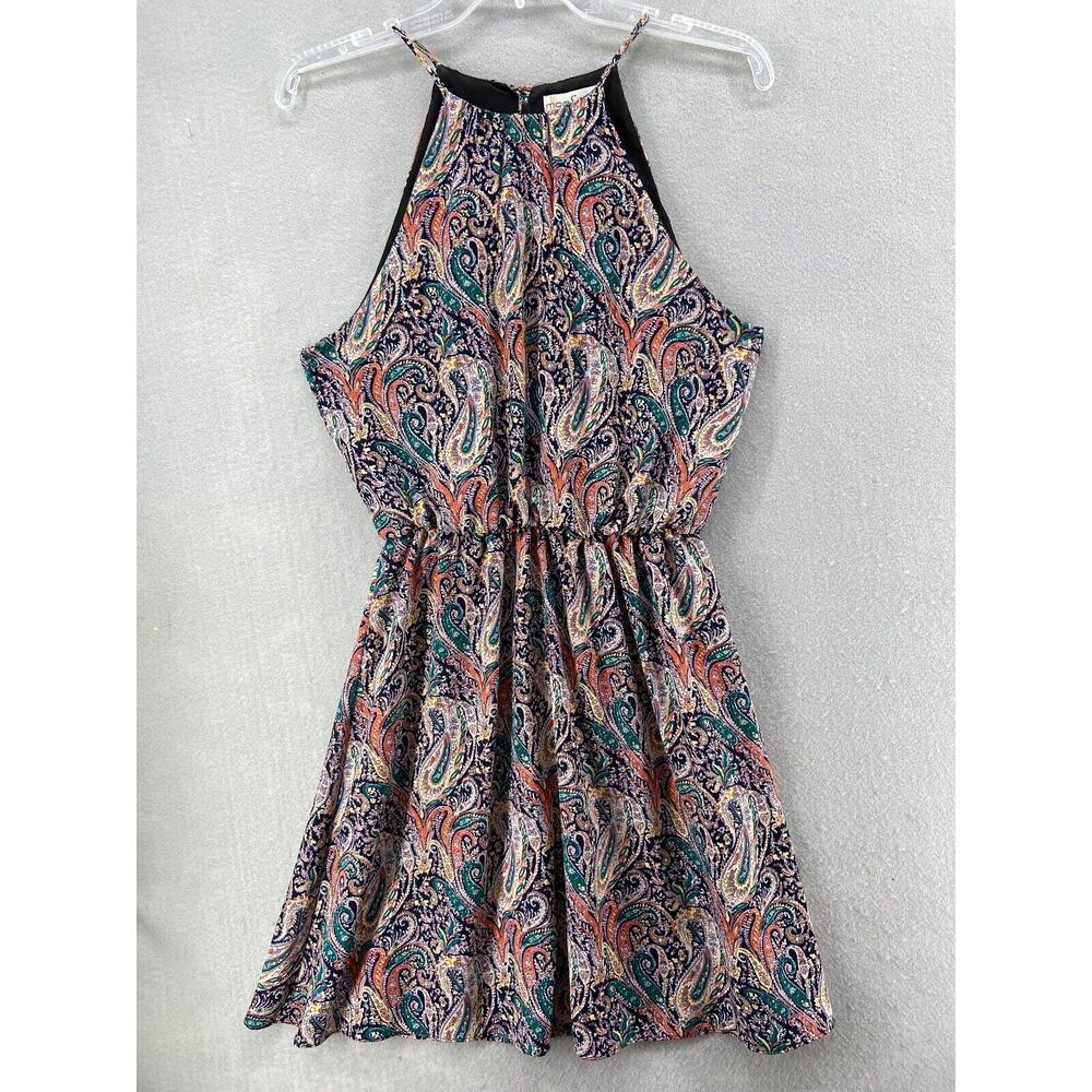 Moa Moa Dress Women Medium Multicolor Fit & Flare Halter Elastic Waist Lined